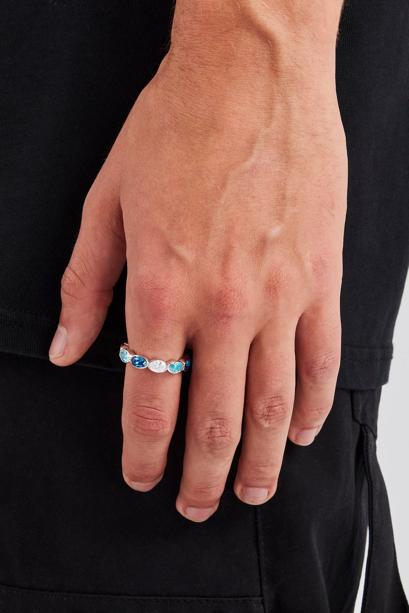 Iced Blue Oval Stone Ring - 6mm